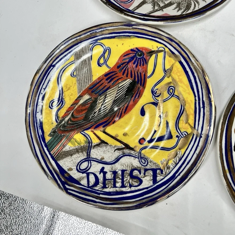 Anthropologie Ruan Hoffman Dream Bird Plates Set of 4 Porcelain 8in Multicolor